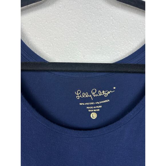 Lilly Pulitzer Lindell Jersey Knit Dress Navy Blue Sz Large Preppy Coastal - Picture 6 of 8